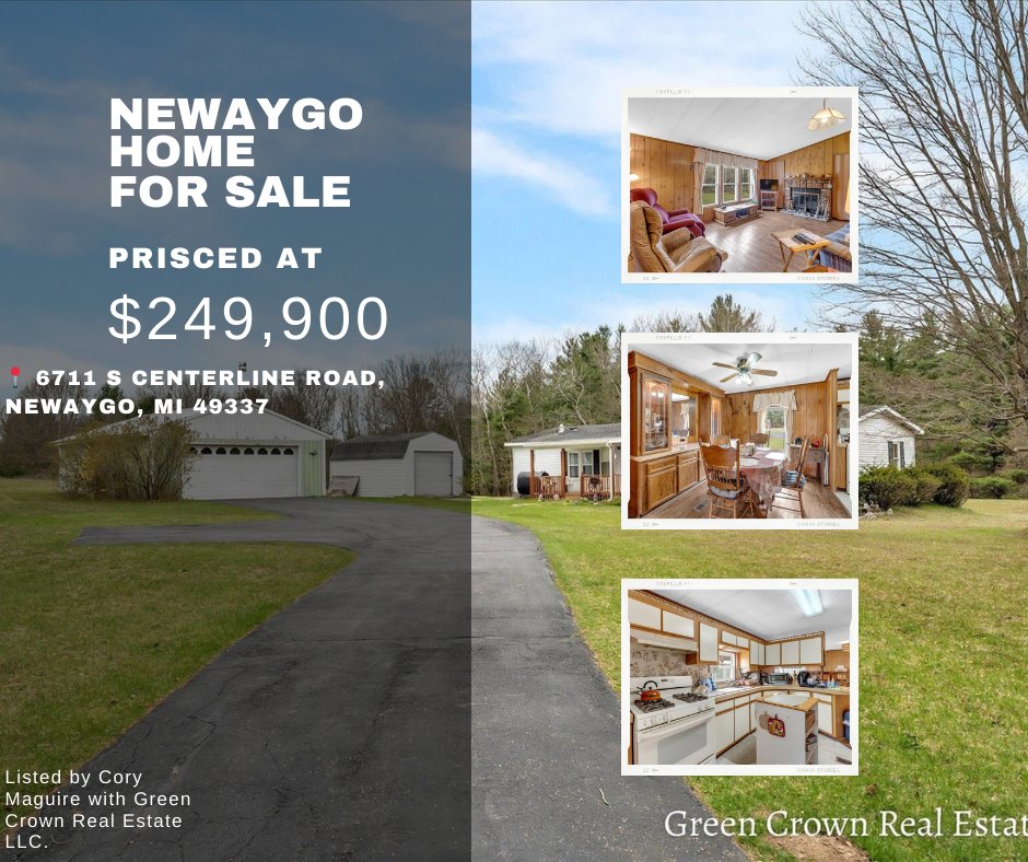 ForNewaygo's tweet image. 🌟 New Listing! #NewaygoHomeForSale 📍6711 S Centerline Road, Newaygo - $249,900. Enjoy 3BR, 2BA on 7.48 acres with privacy & space! 🏡 Main floor living, ample storage. Listing by Cory Maguire, Green Crown Real Estate LLC. 📲 DM or click bio link! #RealEstate #MIHomes