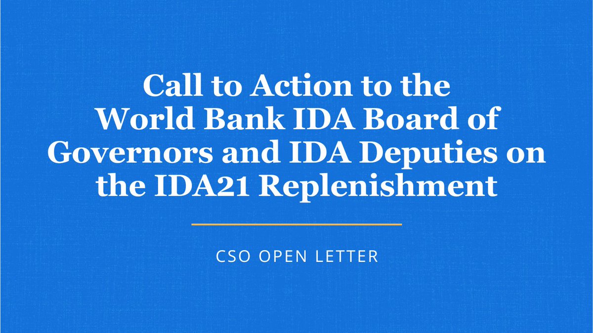 NEW CSO CALL TO ACTION for #IDA21 💥 @PandemicAction, Resilience Action Network Africa, @ONECampaign, @GlblCtzn, and 20+ CSOs call on shareholders and decision makers to ensure @WBG_IDA is well-resourced to help countries respond to historic challenges. pandemicactionnetwork.org/news/cso-call-…