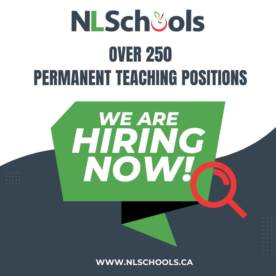 ATTENTION: We're looking for dedicated and passionate educators to fill over 250 permanent teaching positions across the province. Become a part of the NLSchools team and make a difference. Apply today! To learn more visit bit.ly/3QqllTf Deadline is May 3.