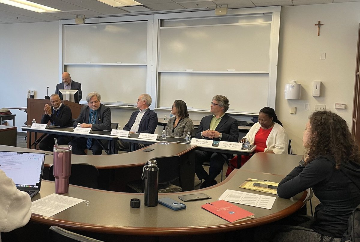 Heavy hitters from Chicago's affordable housing community spoke to students @LoyolaLaw as part of Professor Dan Burke's Affordable Housing Law & Policy Class on 4/25.