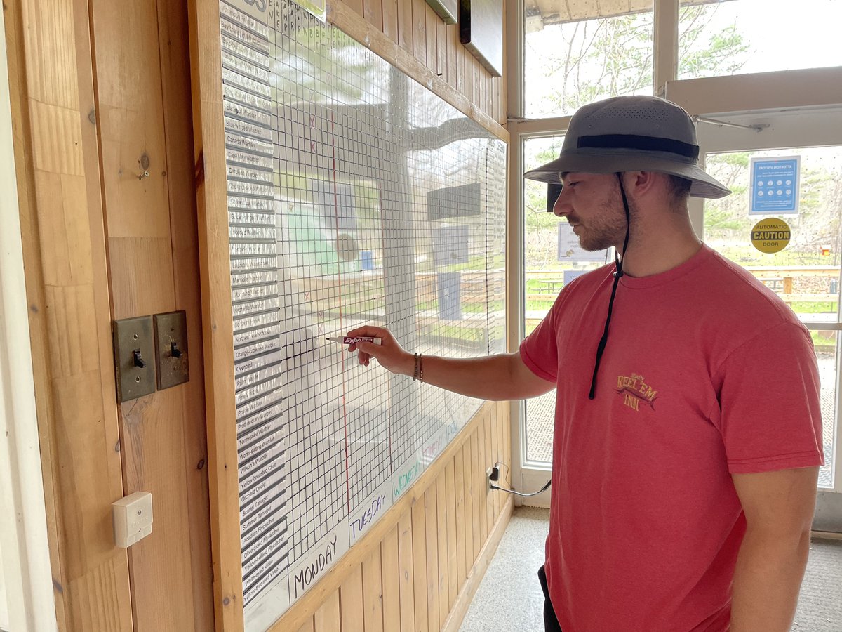 Have you booked a hike with Rondeau’s bird expert yet? Daily bird hikes with Kevin May 4th -19th. Spots are booking fast, book yours now! 🐦 Call 519 674 1768 to book! #visitck [Image: Man in hat marks a whiteboard.]