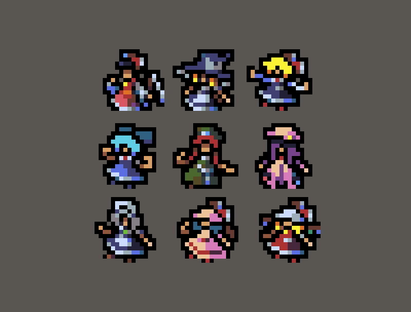 16x16 touhous! First time drawing full body 16x16 characters :]
#pixelart #東方Project #db32