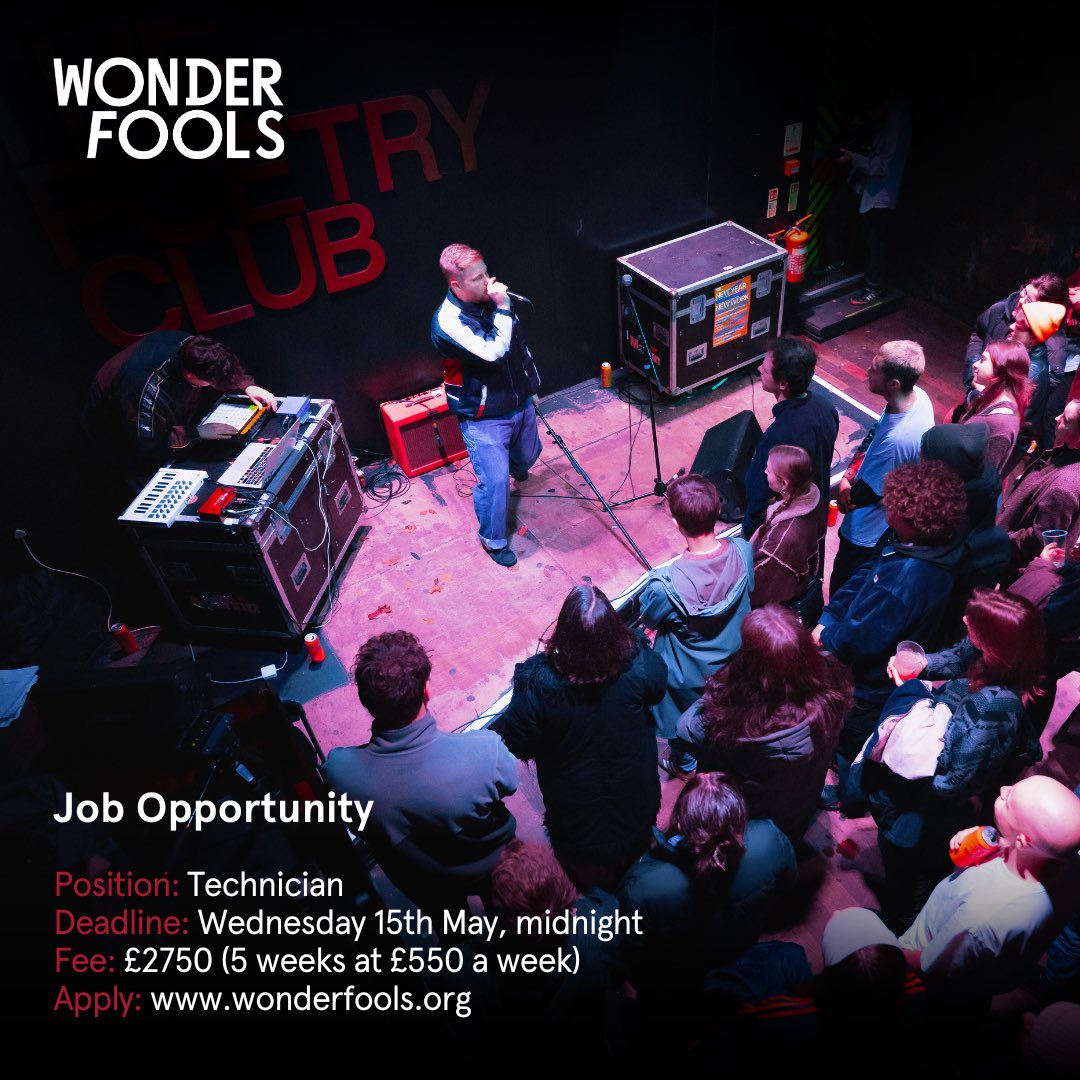 📣 Wonder Fools are recruiting a technician to work alongside the creative team of our soon to be announced show in 2024. Full job description & application process can be found here: wonderfools.org/backstage/job-… We look forward to hearing from you.☺️ #Scotland #Theatre #LiveMusic