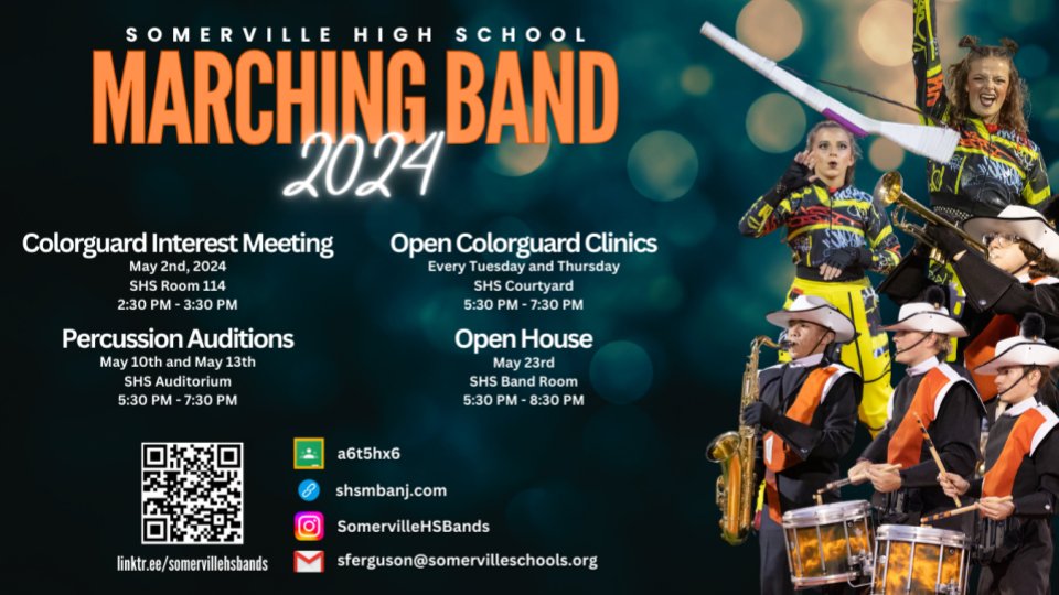 Marching Band season is fast approaching! Come out, learn the show, make some friends, and join the largest extracurricular group in the school. If you have questions or concerns, please see Mr. Ferguson in the music office near room 118.