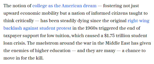 rightwing efforts to defund higher ed began in the 1960s because . . . wait for it . . . that's when the Civil Rights Movement & Student Protest opened higher ed to people of color and all women. inquirer.com/opinion/commen…