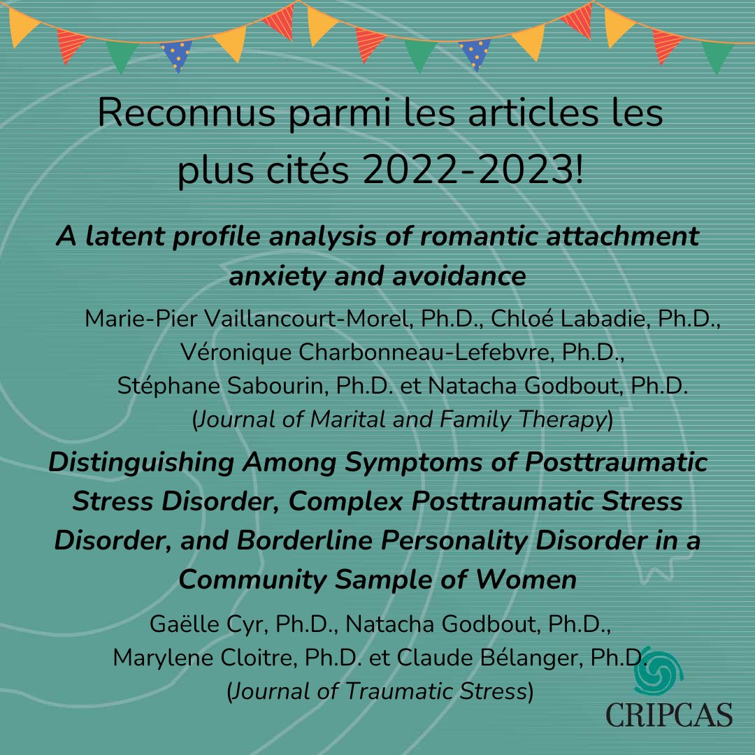 DISTINCTION✨ Deux articles dont plusieurs membres et ancien·ne·s membres CRIPCAS font partie des coauteur·trice·s sont parmi les articles les plus cités de 2022-2023! Bravo @MPierVMorel @UQTR, Gaëlle Cyr, et toustes les coauteur·trice·s! #communautéFRQ @fshUQAM @lab_trace