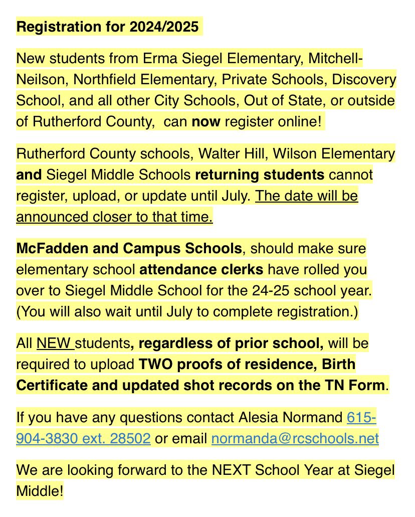 Important Registration Information!!