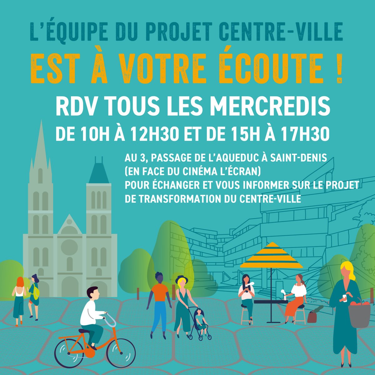 #Aménagement | Le centre de @villesaintdenis se transforme pour devenir un quartier plus attractif, animé et agréable à vivre.
👋 Venez en savoir plus sur le projet et échanger avec nos équipes tous les mercredis !