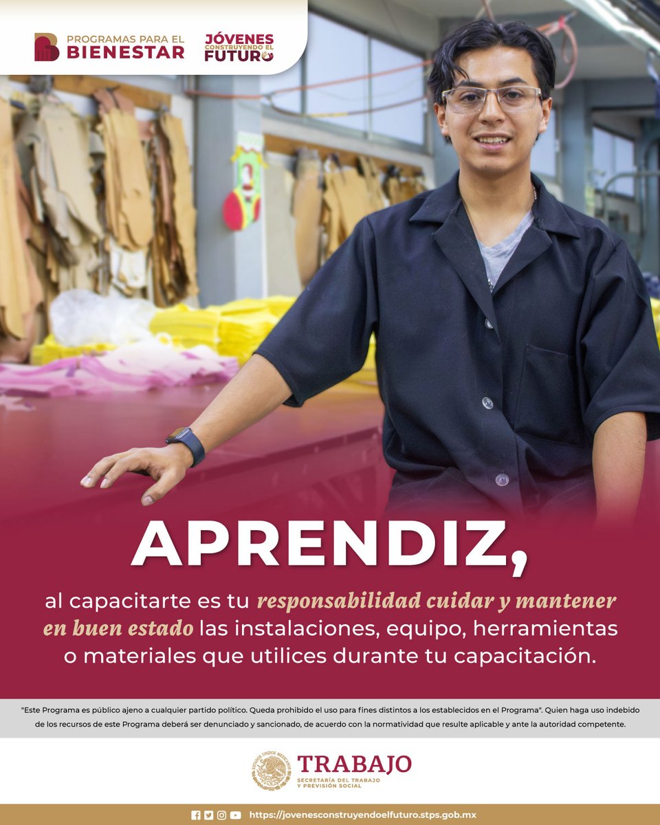 JovConFuturo's tweet image. Aprendiz, al #cuidar tu espacio de trabajo contribuyes a un ambiente #seguro para todas y todos.