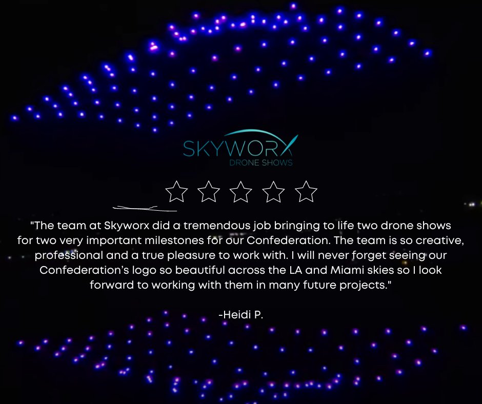 As a business, we strive to provide top-notch service and it's an honor to have our efforts recognized. Thank you for choosing us! 💫skyworx.com

#skyworxdroneshows #droneshow #dronelightshow #drones #drone #professionalism #marketing #branding #entertainment