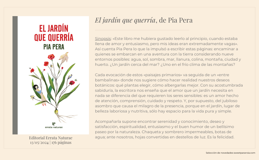 MiryamArtigas's tweet photo. @SalamandraEd @SoyNuriaPerez Tremendamente feliz con que @Erratanaturae nos regale un trocito más de #PiaPera. Ha sido una grata sorpresa:
📚 El jardín que querría de Pía Pera
🔗 Haz clic para saber más: https://t.co/PS44deQnyM https://t.co/uvSlEWKBUC