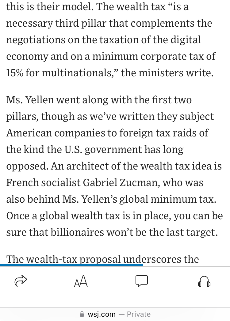 Agree with the WSJ editorial board that a coordinated minimum tax on the super-rich may well happen As for the rest…. 💕