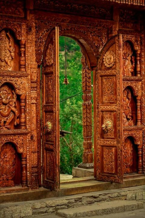 an exquisitely carved gate from himachal.