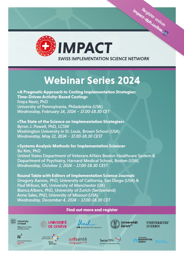 Check out the #ImpSci Webinar Series 2024 of the Swiss Implementation Science Network (IMPACT) with various exciting topics! 📋Program: impact-dph.unibas.ch/wp-content/upl… 👉🏽 Register now: nursing.wufoo.com/forms/k1gm77zu…