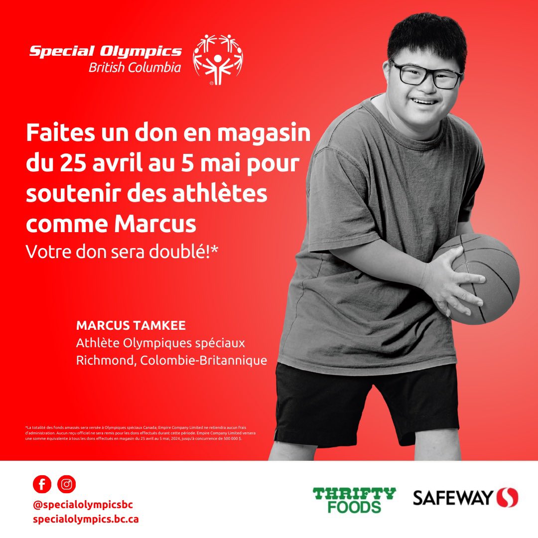 Faites un don en magasin du 25 avril au 5 mai, et il sera doublé! ✨ « Marcus s’est toujours senti accueilli et inclus, et nous avons vu la confiance qu’il a acquise grâce à Olympiques spéciaux l’aider également dans d’autres sphères de sa vie. »