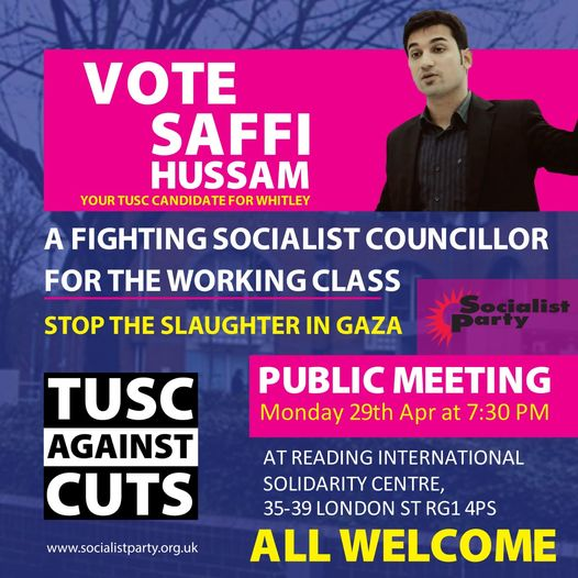 TONIGHT 👇👇 #TUSC pre-election meetings in #Worcester #EastLondon and #Reading. All welcome. Details at tusc.org.uk/events/
