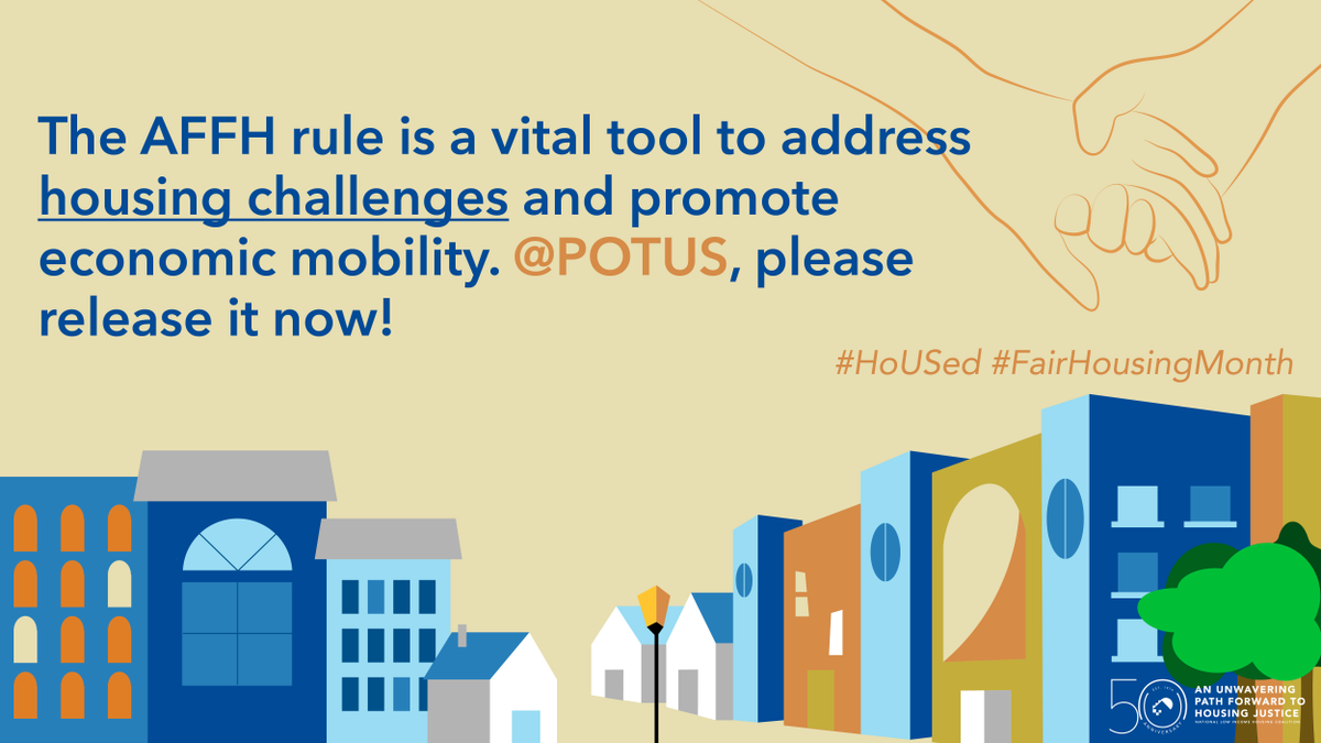 Affordable, accessible housing is a cornerstone of thriving communities. @WhiteHouse, the time is now to release the AFFH rule. #HoUSed #FairHousingMonth