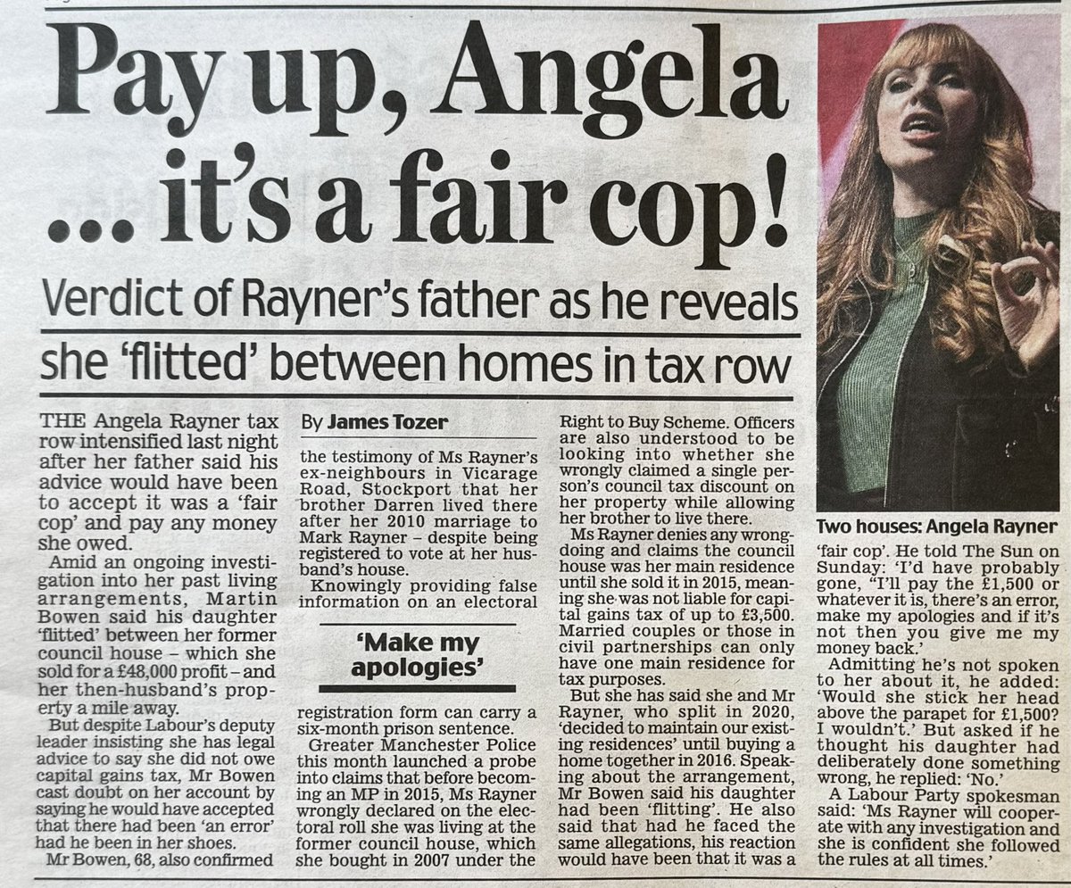 Angela Rayner’s father wades into the council house debate, agrees that she didn’t live there her brother did - and that it’s a ‘fair cop’ and she should just pay up.

One way or another, she’s not telling the truth about such a simple matter.

It’s always the cover up.