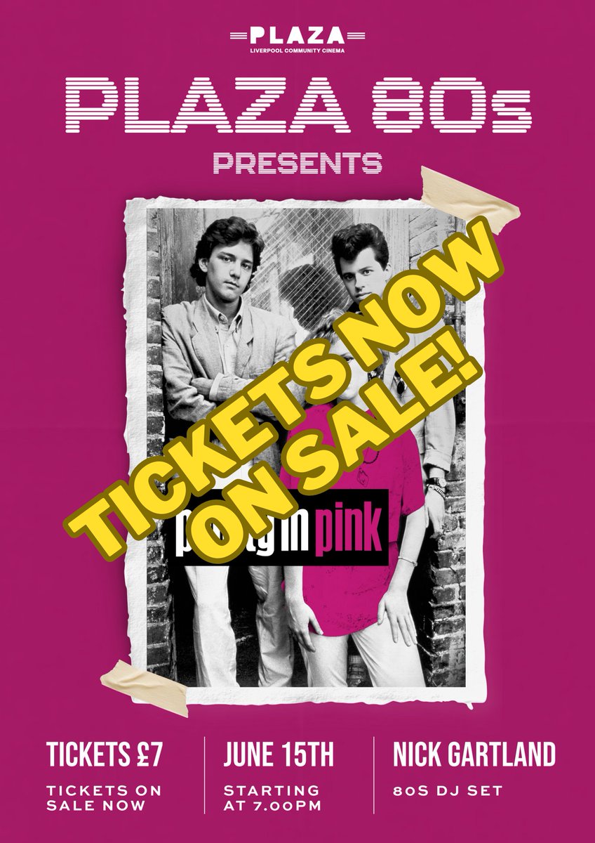 Tickets are now on sale at the Plaza Box Office for Plaza 80s Presents Pretty In Pink - only £7 (cash only) Experience the 1980s Brat Pack classic on the big screen on Saturday June 15th. Tickets are still on sale for Plaza 80s Presents Predator & Robocop on Saturday May 11th.
