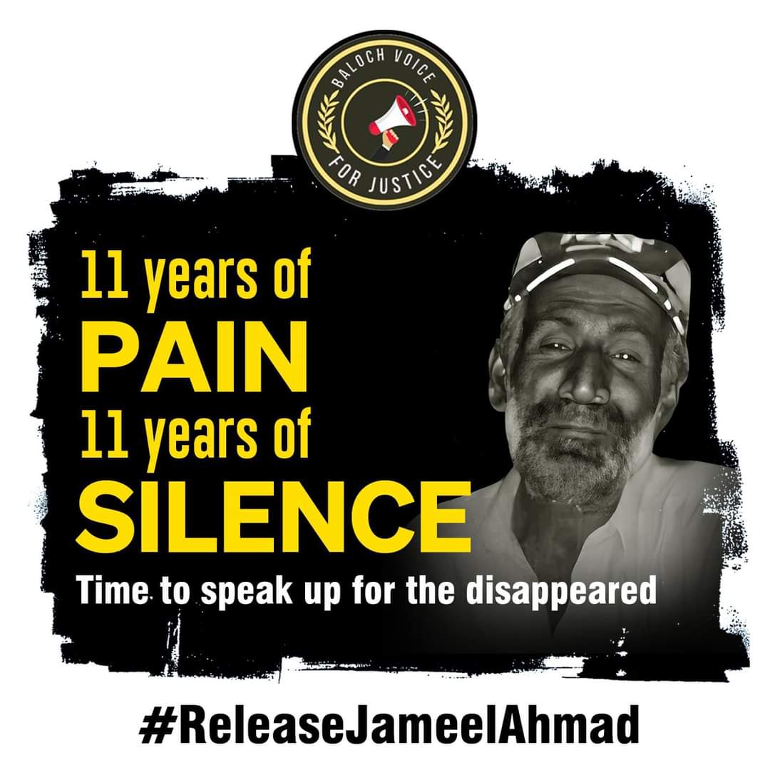 Rastibaloch's tweet photo. 11 years of pain 11 years of silence time to speak up for disappeared

#ReleaseJameelAhmad https://t.co/ReeeCGv7sD
