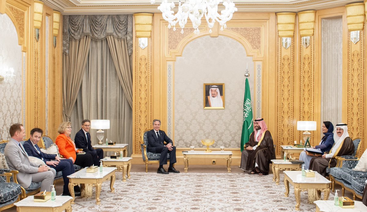 HRH Crown Prince Mohammed bin Salman met with US Secretary of State Antony Blinken.