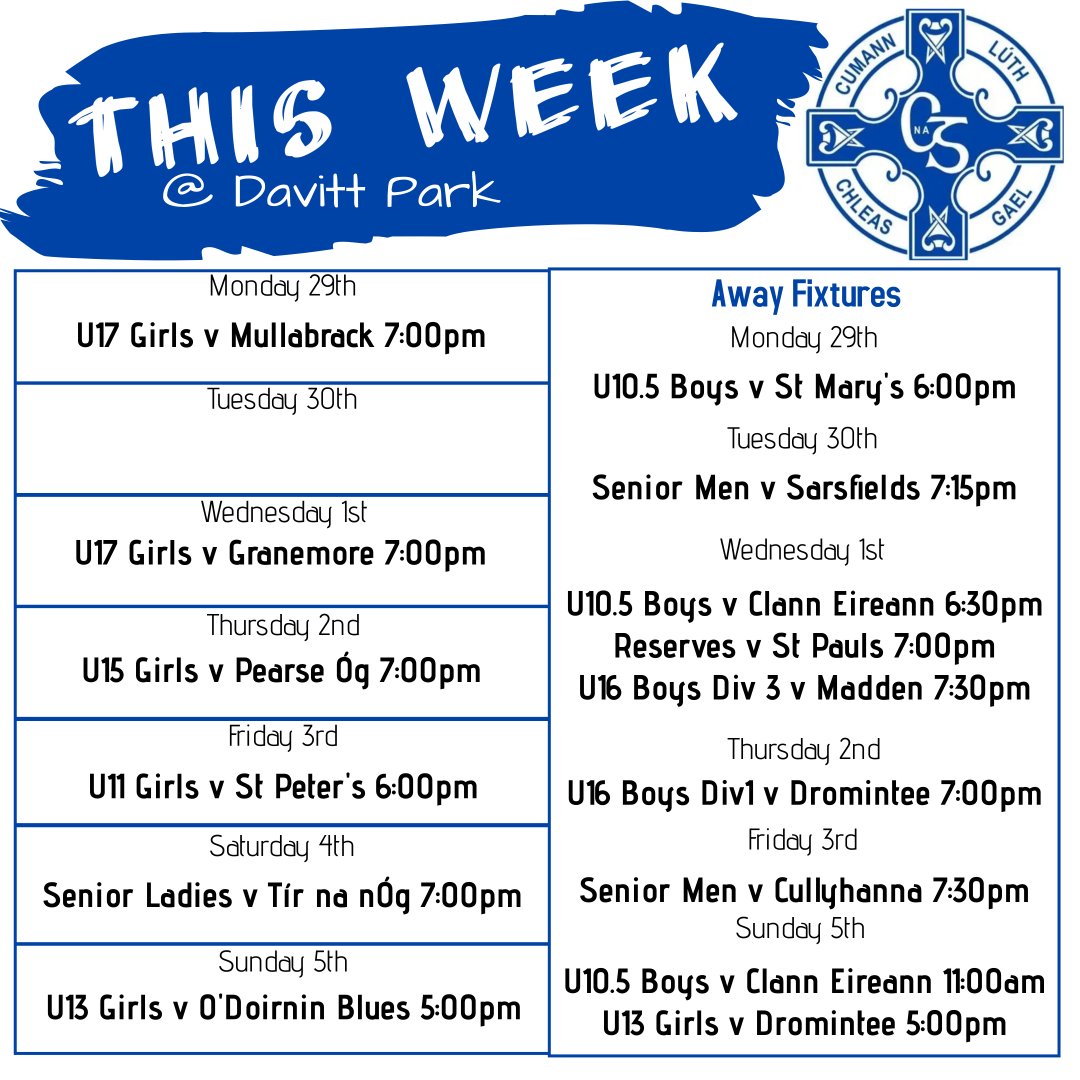 clannagael1922's tweet photo. This week's fixtures https://t.co/ZjsLQexqmf