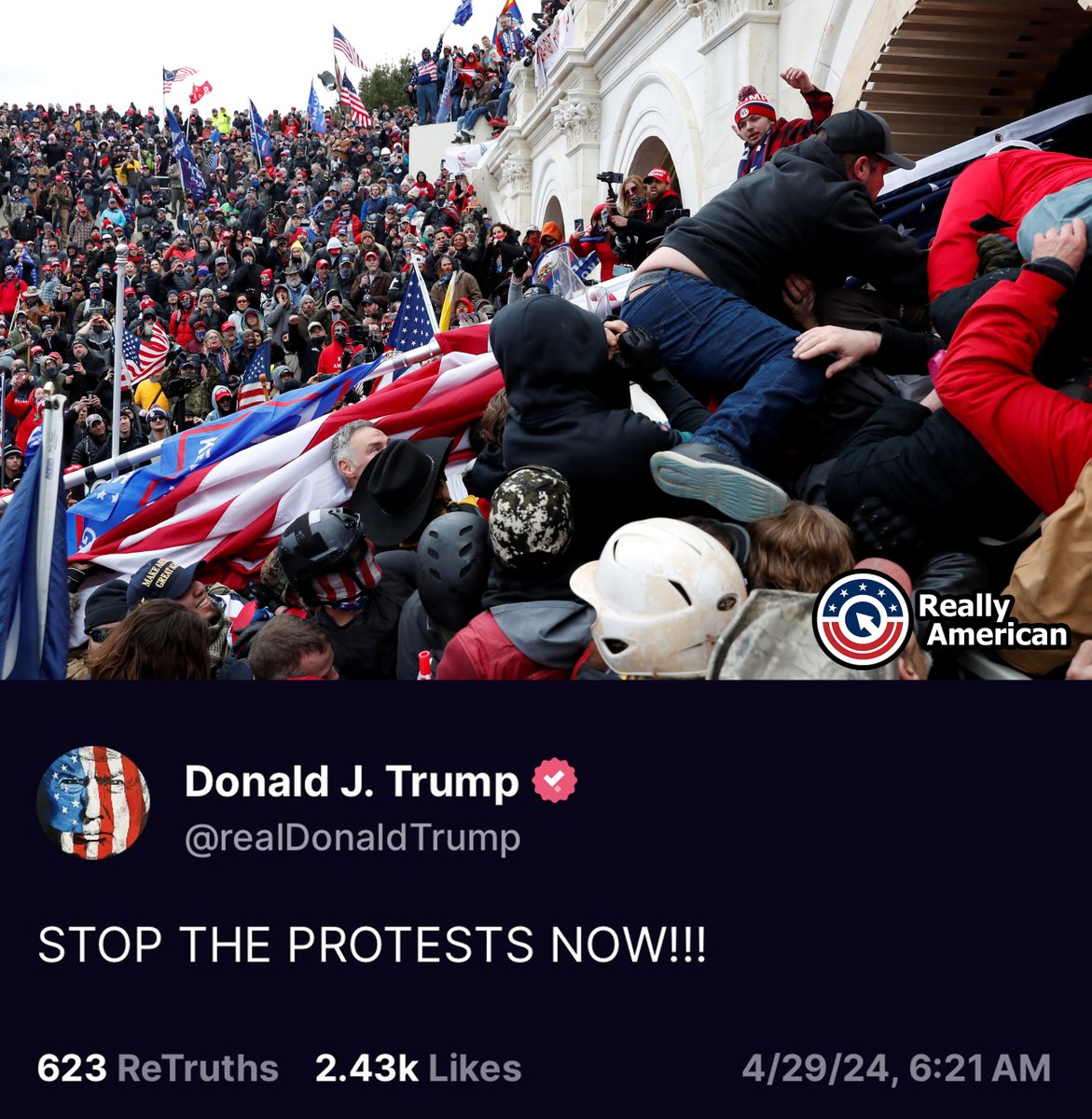 On January 6th, the disgraced former President did nothing for 187 minutes after inciting an angry mob to descend upon the US Capitol and interfere with the peaceful transfer of power. Now, he appears to be against Americans exercising their 1st Amendment rights to protest.