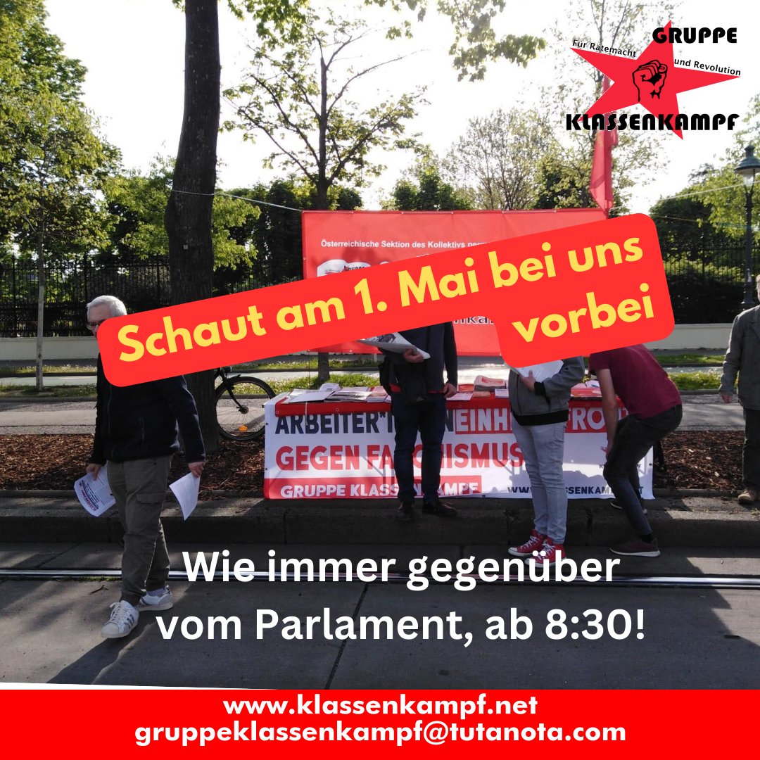 Wir sind wie immer am 1. Mai gegenüber vom Parlament anzutreffen - mit neuer Zeitung, neuen Flugblättern! Schaut vorbei. #erstermai #klassenkampf #revolutionärepartei