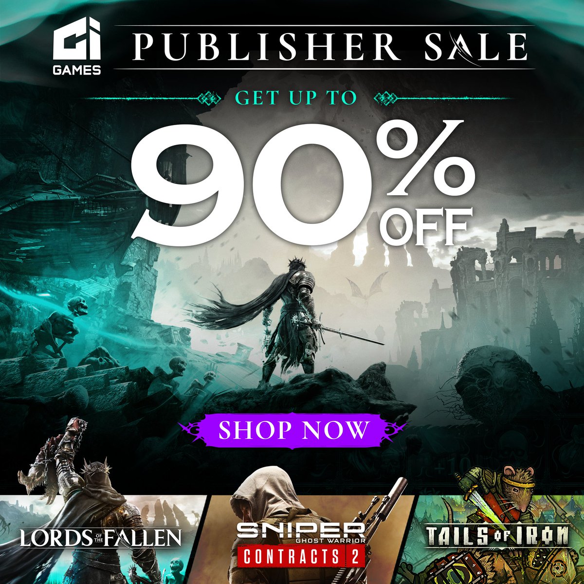 📢 CI Games @Steam Publisher Sale - Up to 90% OFF!! #SteamDeals store.steampowered.com/sale/cigames20… Get 50% off #LordsoftheFallen, recently updated to VERSION 1.5 with significant performance improvements + custom difficulty modifiers. Lords of the Fallen ⚔️ Sniper Ghost Warrior 🎯 Tails…