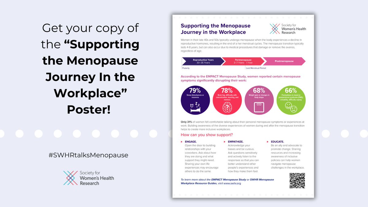 Are you ready to open up the menopause conversation at work? Download the “Supporting the Menopause Journey in the Workplace” Poster today! ow.ly/Fv4V50QYWTv #SWHRtalksMenopause