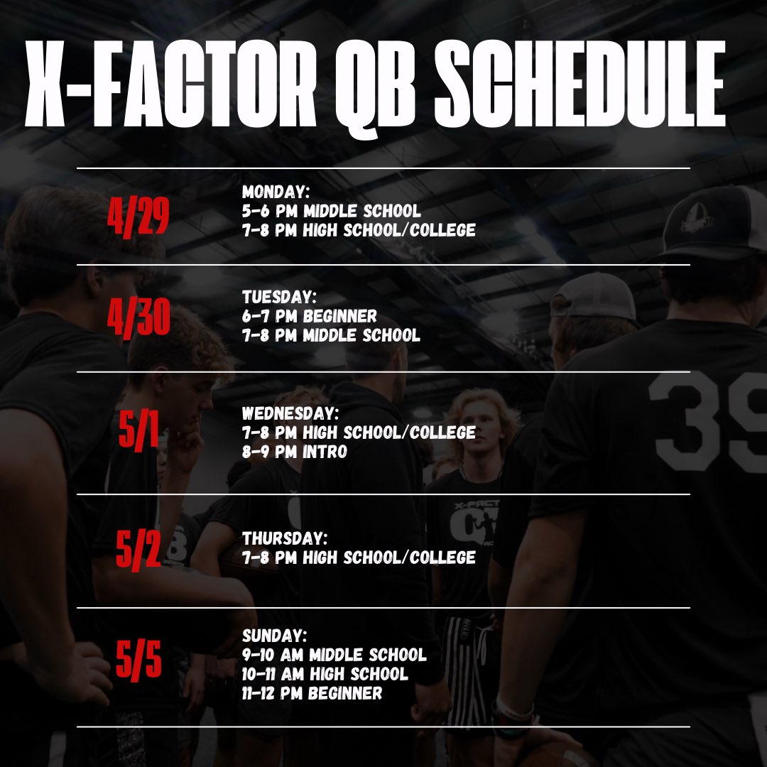 QB schedule for the week‼️ #xfactorQBacademy
