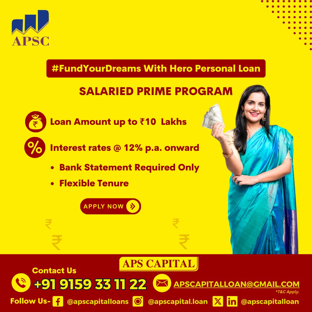 FundYourDreams With Hero Personal Loan 💸 

SALARIED PRIME PROGRAM

💰Loan Amount up to *10 Lakhs

👉Interest rates @ 12% p.a. onward

• Bank Statement Required Only
• Flexible Tenure

Apply Now ☑️

#personalloan #hdfcbank #apscapital #apscapitalloan #loans #loan #XUV3XO #HEYA