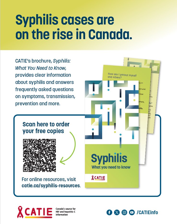 Syphilis cases are on the rise in Canada. Syphilis can be cured, and there are ways to lower your chances of getting and passing on syphilis. For online resources, visit catie.ca/syphilis-resou…