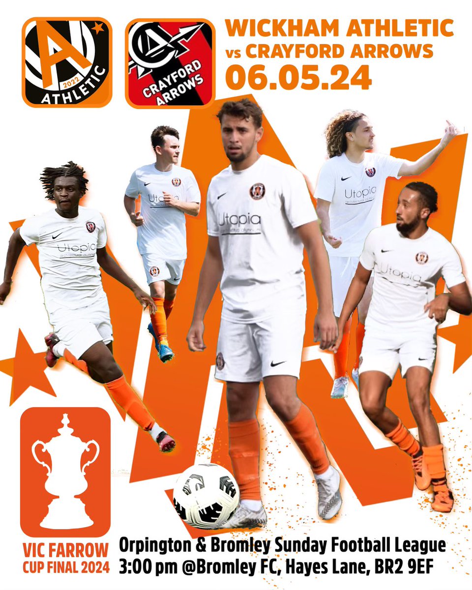 Next up.. back to Bromley for the Vic Farrow. With the hope to win it back to back. One last push to make this the season of dreams. Get down to Bromley on Monday afternoon🟠⚪️

@OBDSFL 
@SELKGrassroots