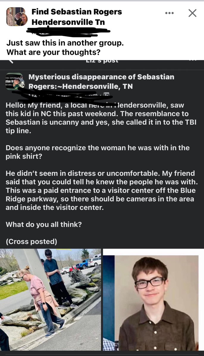 Man. This one looks a lot like SEBASTIAN ROGERS to me. The person who took the photo in North Carolina reported it to the TBI. 

#SEBASTIANROGERS