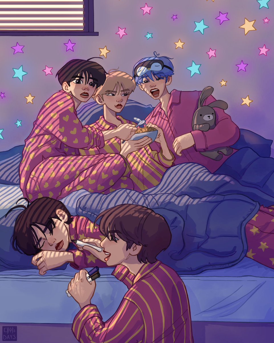 txt in their matching pink pyjamas eating txt cinnamon toast crunch #txt #TOMORROW_X_TOGETHER #TXTFanart