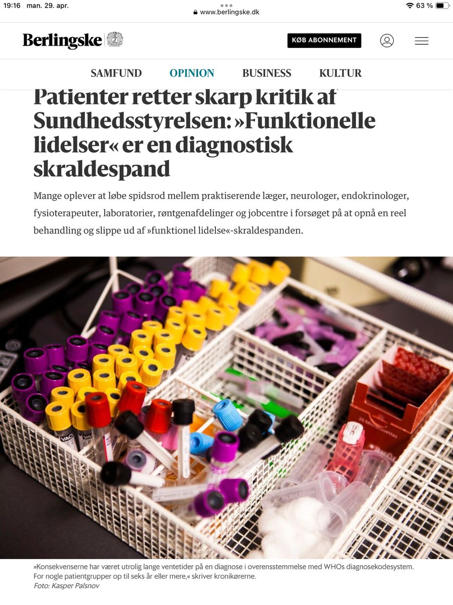 berlingske.dk/kronikker/pati… «Begrepet «funksjonelle lidelser» er en søppeldiagnose som må bort. Danmark bør i stedet gjenoppta bruken af WHOs diagnosekodesystem, som var praksis før 2007 for de 15 prosent dansker, som i dag overlates uten korrekt diagnose, behandling og utredning.»