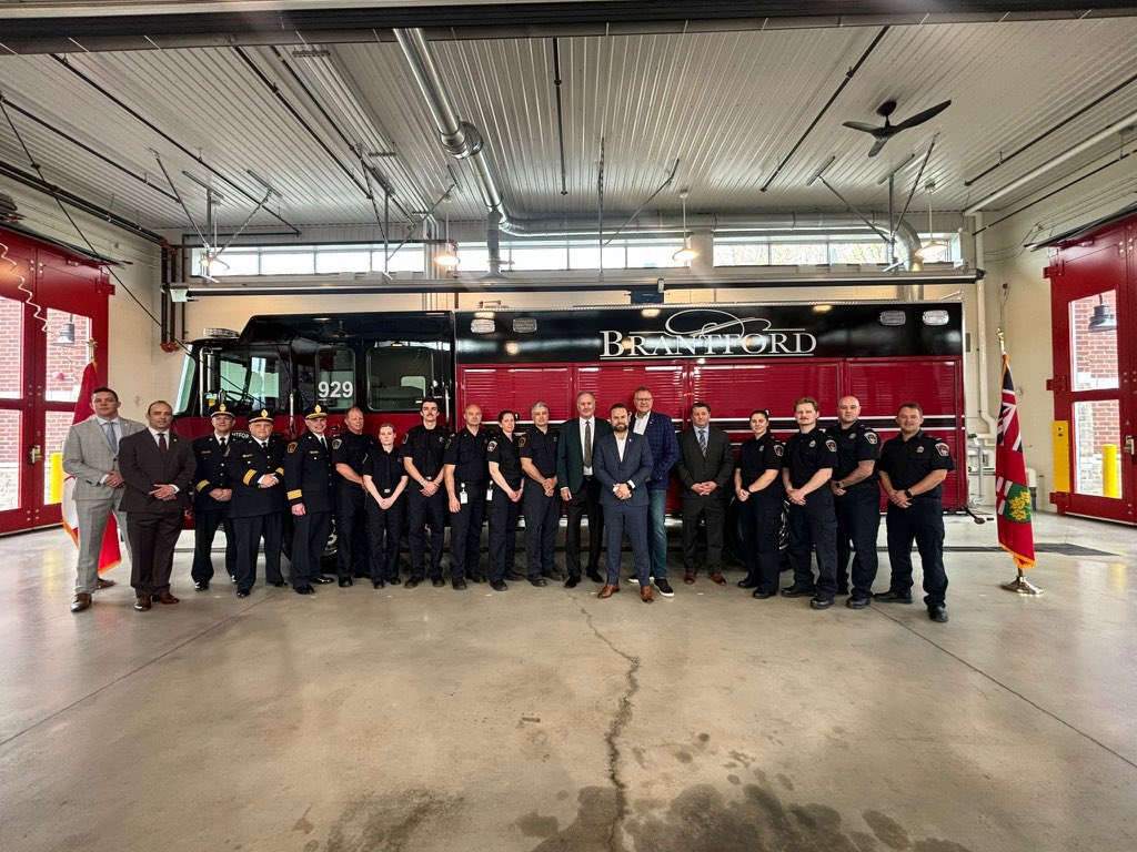 Thank you to @fordnation @DavidPiccini @MPPKerzner @WillBoumaBrant for recognizing the crucial work of firefighters and ensuring their safety. Brantford is grateful to host this announcement. A special thanks to OPFFA Occupational Disease Chair Jacklyn for all his work.