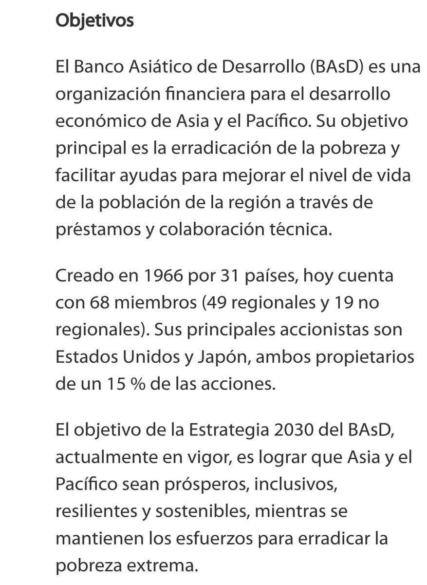 Principales accionistas del BAsD, Banco Asiático de Desarrollo:

•JAPÓN
•EEUU🤡