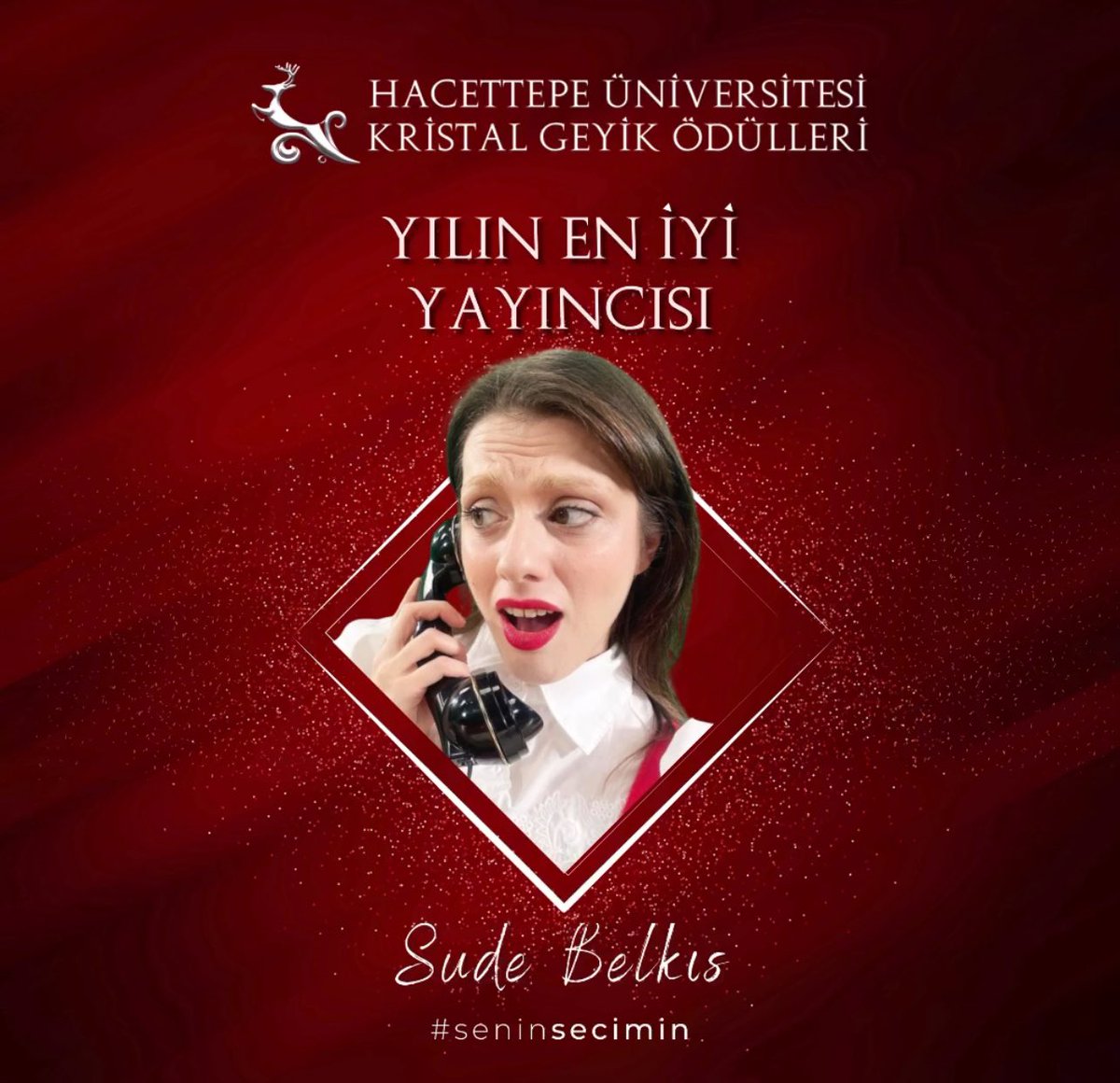 🚨 Sude Belkıs, Hacettepe öğrencilerinin oylarıyla Hacettepe Üniversitesi Kristal Geyik Ödülleri’nde “Yılın En İyi Yayıncısı” ödülünün sahibi oldu.