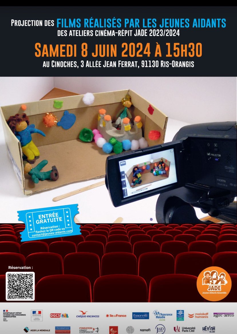 [Save the date]  On vous donne rdv pour découvrir les films réalisés par les #jeunesaidants ! 
Inscription gratuite et obligatoire : helloasso.com/associations/j…