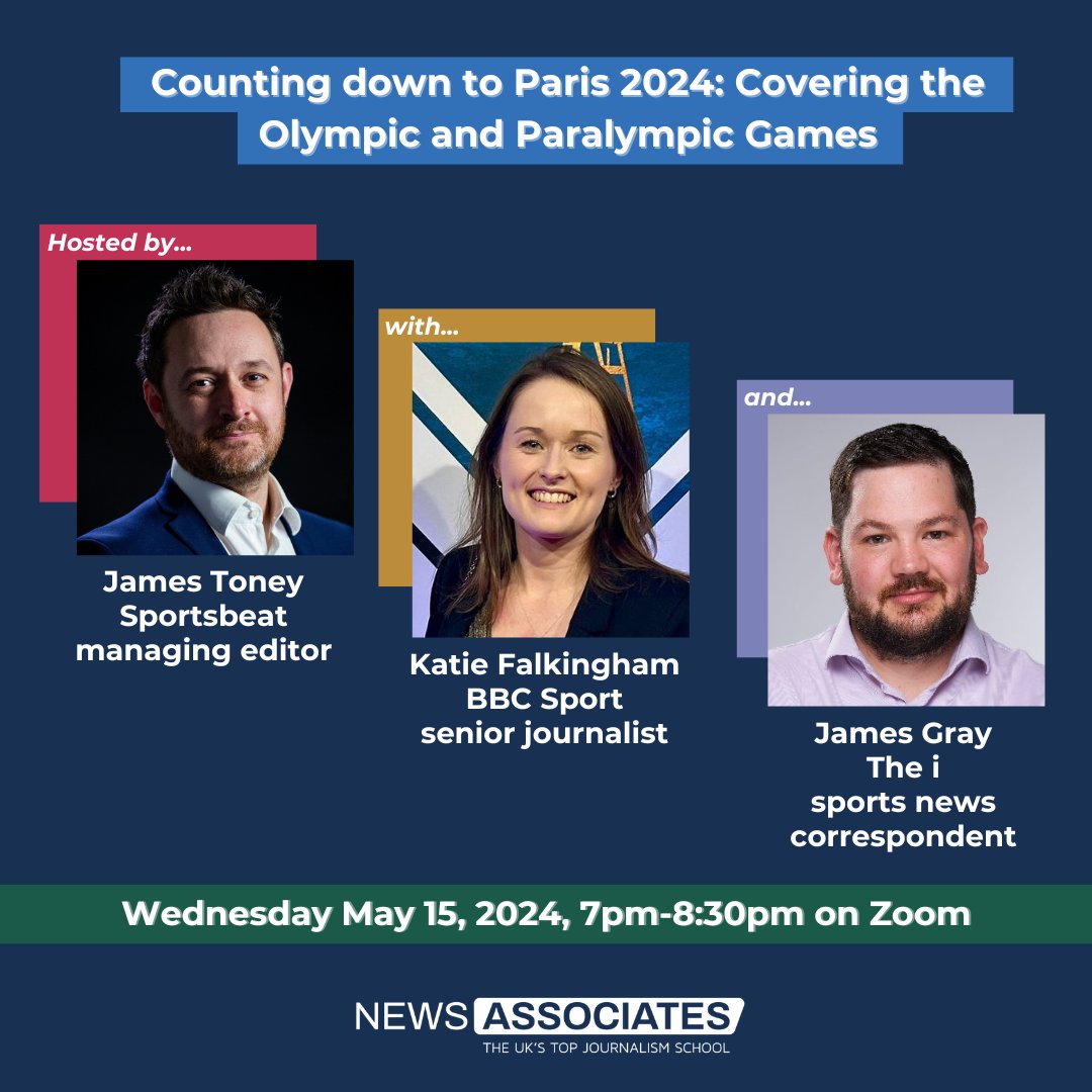 Ever wondered how to cover a major sporting event? Hear from @jtoneysbeat, @KatieFalkingham and @jamesgraysport about what it's like covering an Olympics and Paralympics and what their plans are for Paris 2024 🥇 Sign up here: newsassociates.co.uk/free-workshop/ ✨