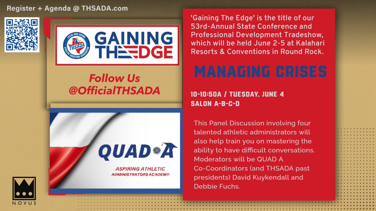 QUAD A orientation begins @ 11:45a on Sunday. Two QUAD A-specific sessions are held on Monday, and then a full day of QUAD A on Tuesday, including this session. Register today: bit.ly/4cXSCPd; full agenda here: bit.ly/3xTqoFf.