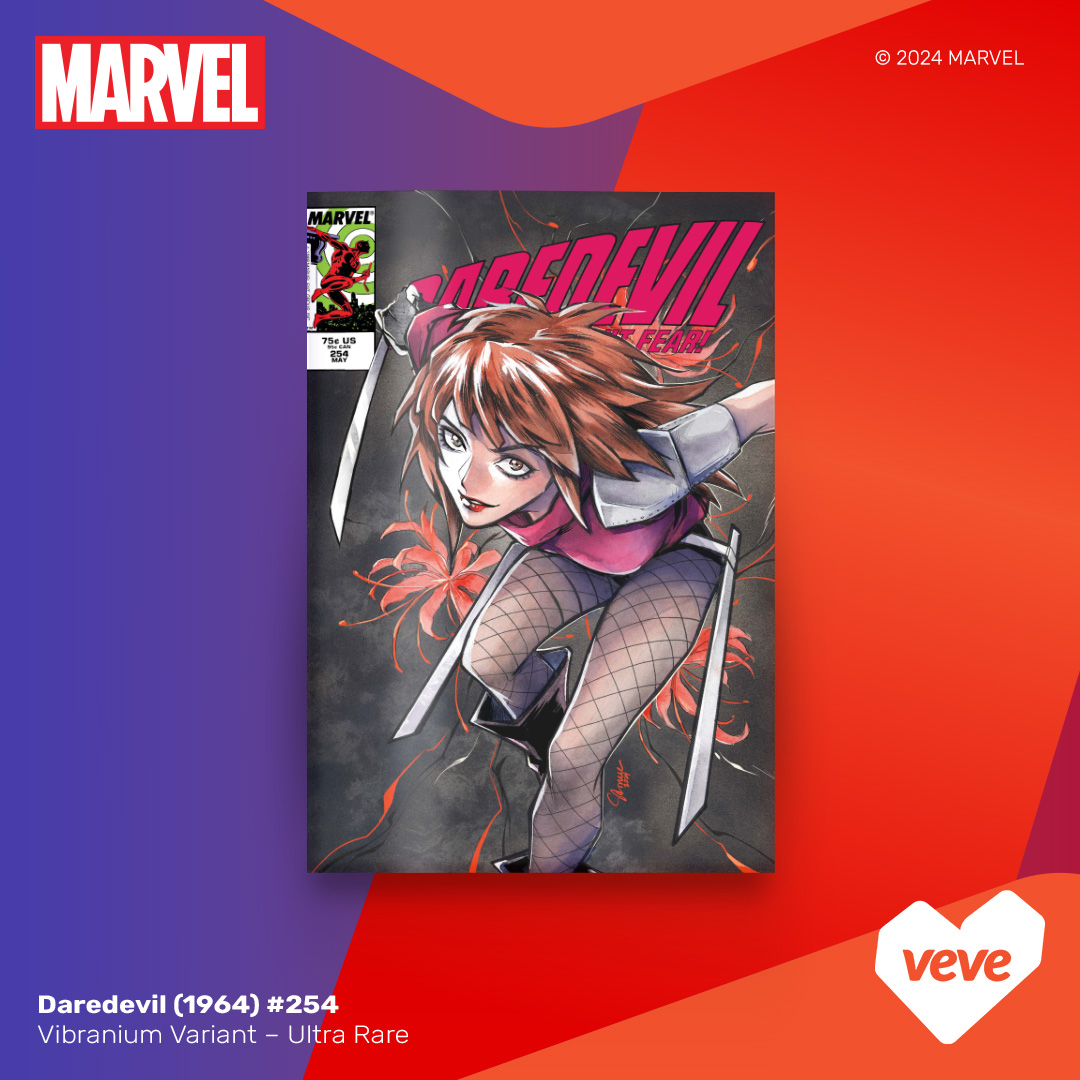 A CLOSER LOOK 👀 The Ultra Rare variant of The first appearance of Typhoid Mary! @Marvel's Daredevil (1964) #254 features VeVe-Exclusive Rare & Ultra Rare covers by @_saowee Drops Tue, 30 Apr at 8 AM PT. go.veve.me/49Wno8I