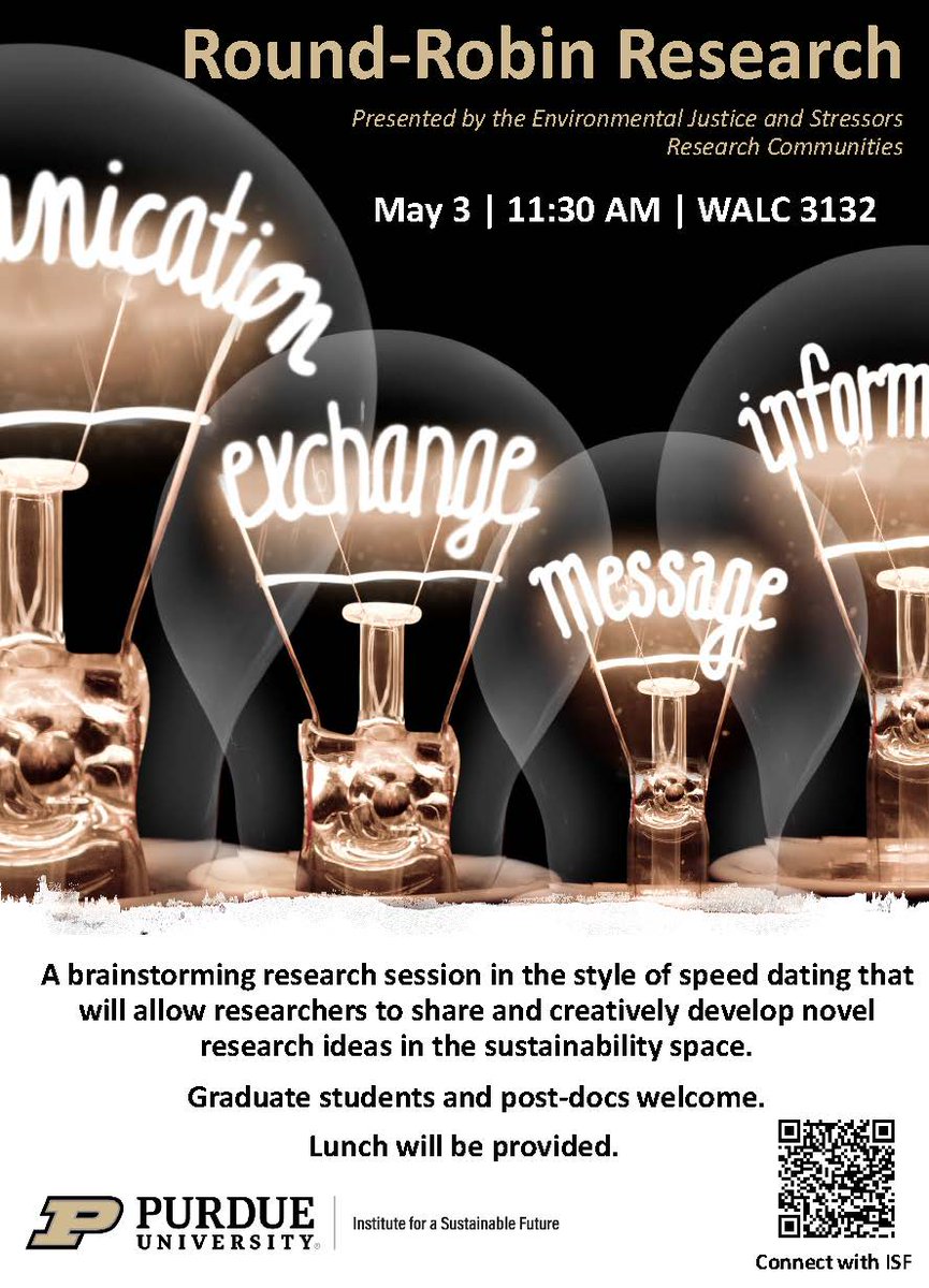 This brainstorming research session presented by the EJ and stressors research communities will be in the style of speed dating that will allow researchers to share and creatively develop novel research ideas in the sustainability space. Graduates students and post-docs welcome!