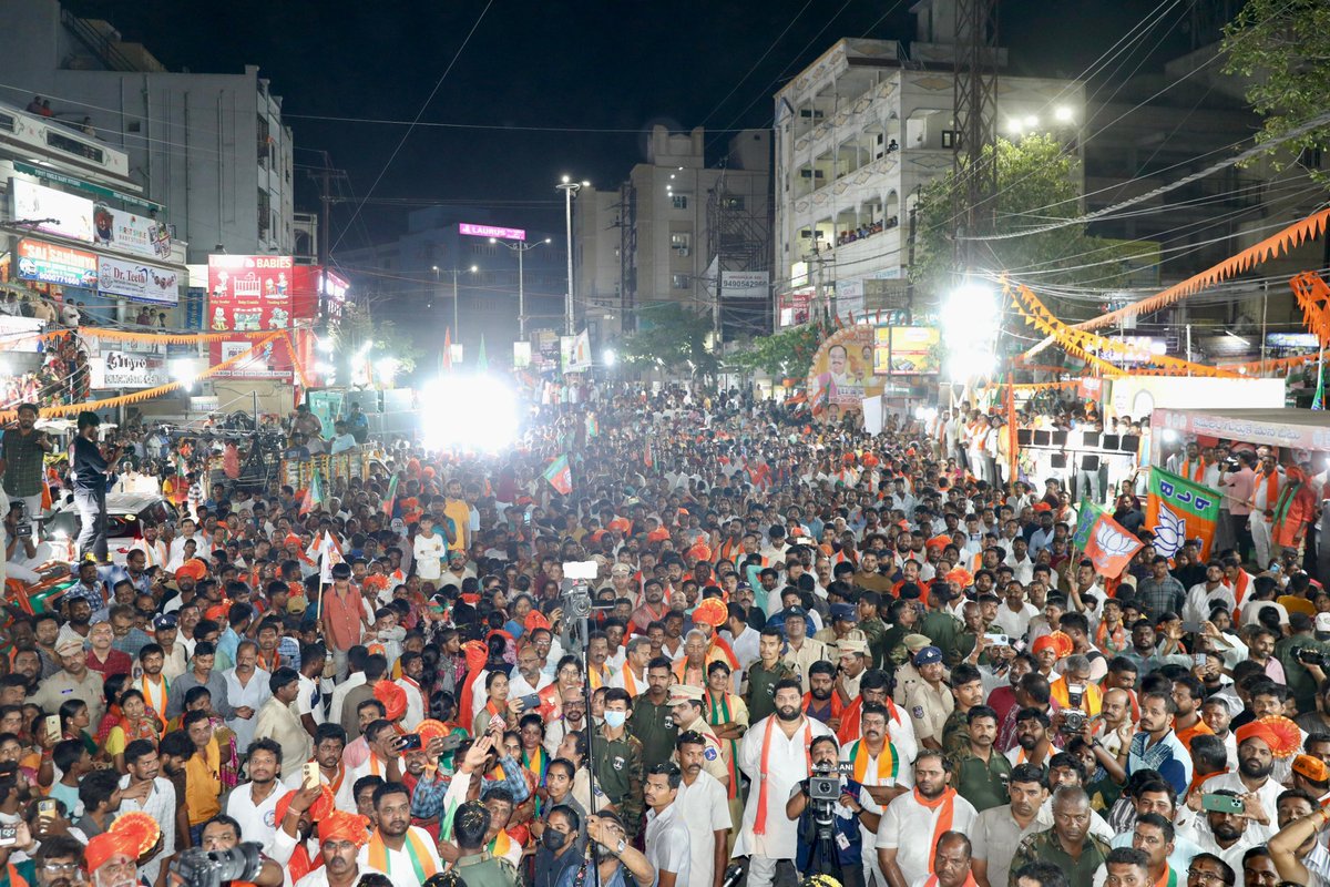 Heartfelt gratitude to the people of Nizampet for such immense public support at the road show today. The BJP stands out as the sole political party with a clear vision and commitment to propel India towards unprecedented progress and advancement. The euphoric enthusiasm of
