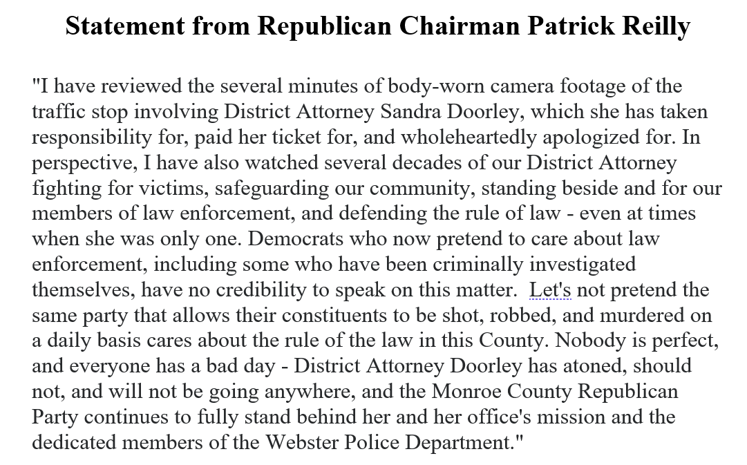 My full statement regarding District Attorney Doorley.