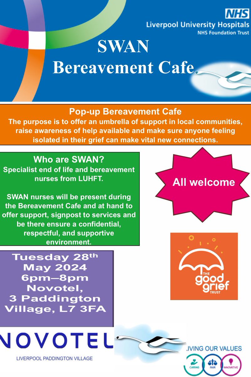 Delighted to continue our collaboration with @NovotelPadVill @goodgrieftrust hosting our next bereavement cafe please share @LivHospitals @fionaDmurphy @pamstan0104 @davidfmelia @JimGardner63