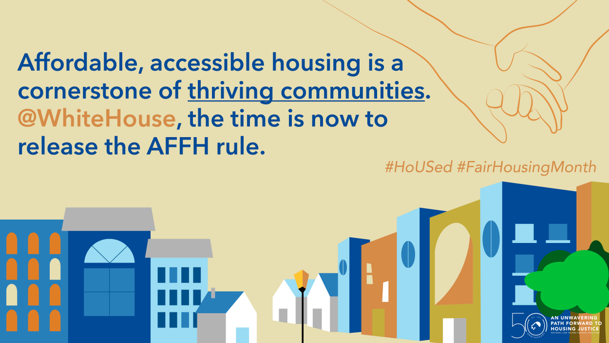 We stand with @NLIHC and others in urging @POTUS to release the AFFH rule. Let's create housing opportunities that empower every American. #HoUSed #FairHousingMonth