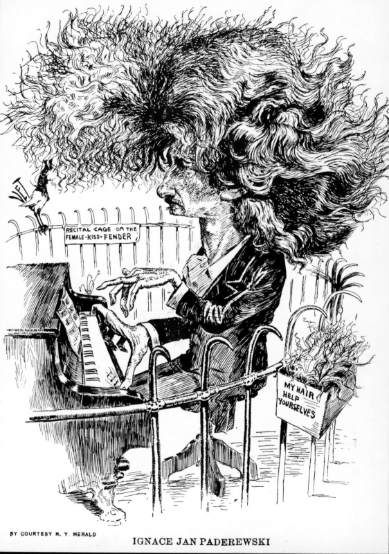 Polish composer Ignace Jan Paderewski’s first American tour in 1891 was an incredible sensation. Not only was he a brilliant pianist, he was a charismatic showman whose grand style inspired both groupies and caricaturists.